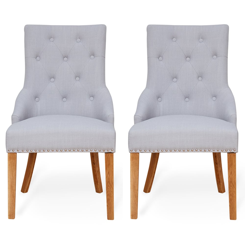 Oregon Slate Grey Fabric Dining Chairs With Oak Legs In Pair