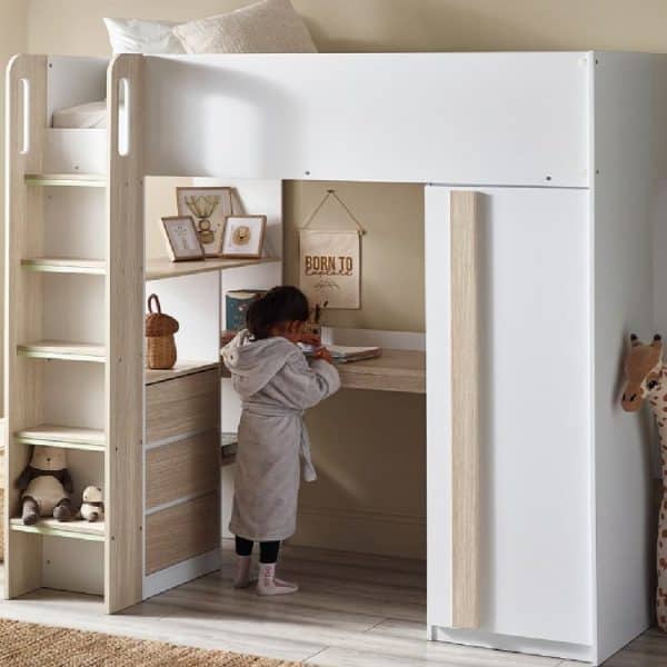 Orem Wooden High Sleeper Children bed In White And Oak | Bed Sava