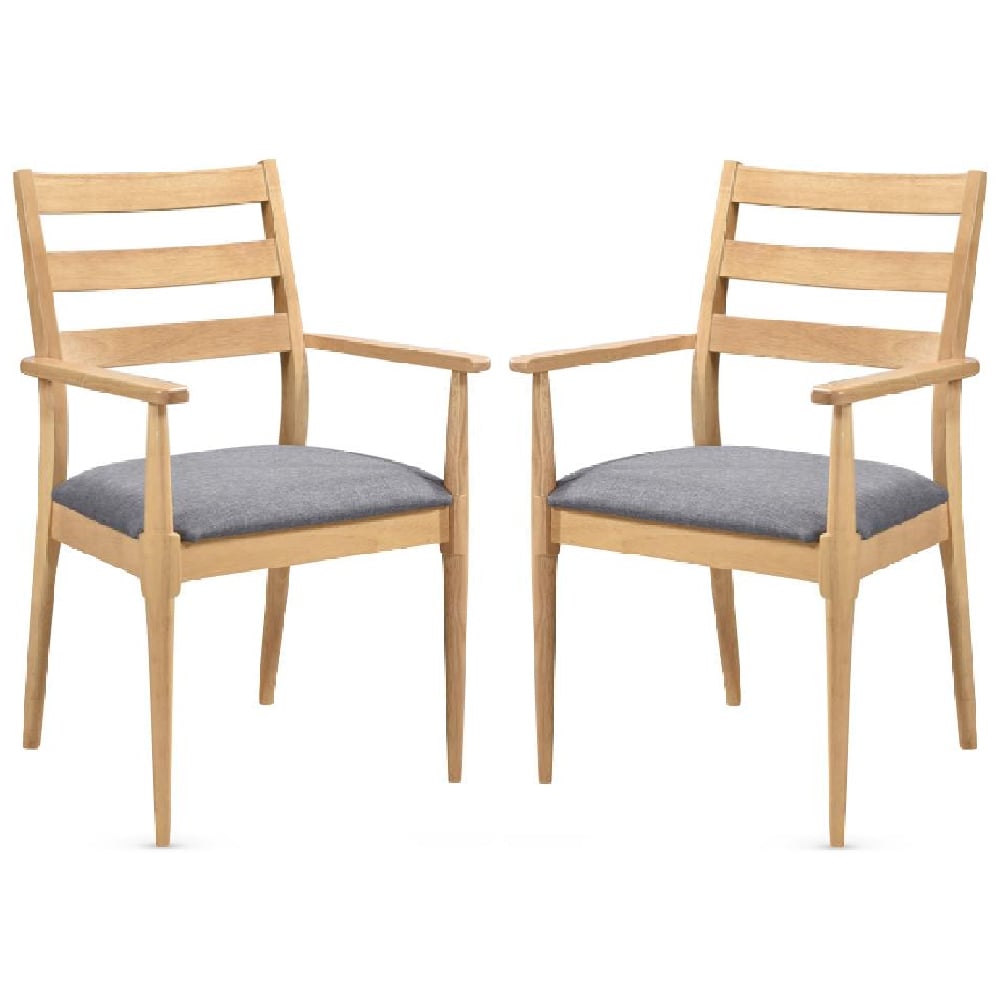 Orillia Oak Wooden Carver Dining Chairs With Fabric Seat In Pair