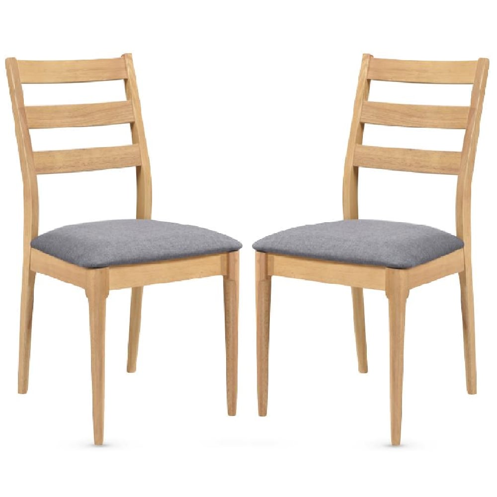 Orillia Oak Wooden Dining Chairs With Fabric Seat In Pair