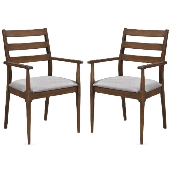 Orillia Walnut Wooden Carver Dining Chairs With Fabric Seat In Pair | Bed Sava
