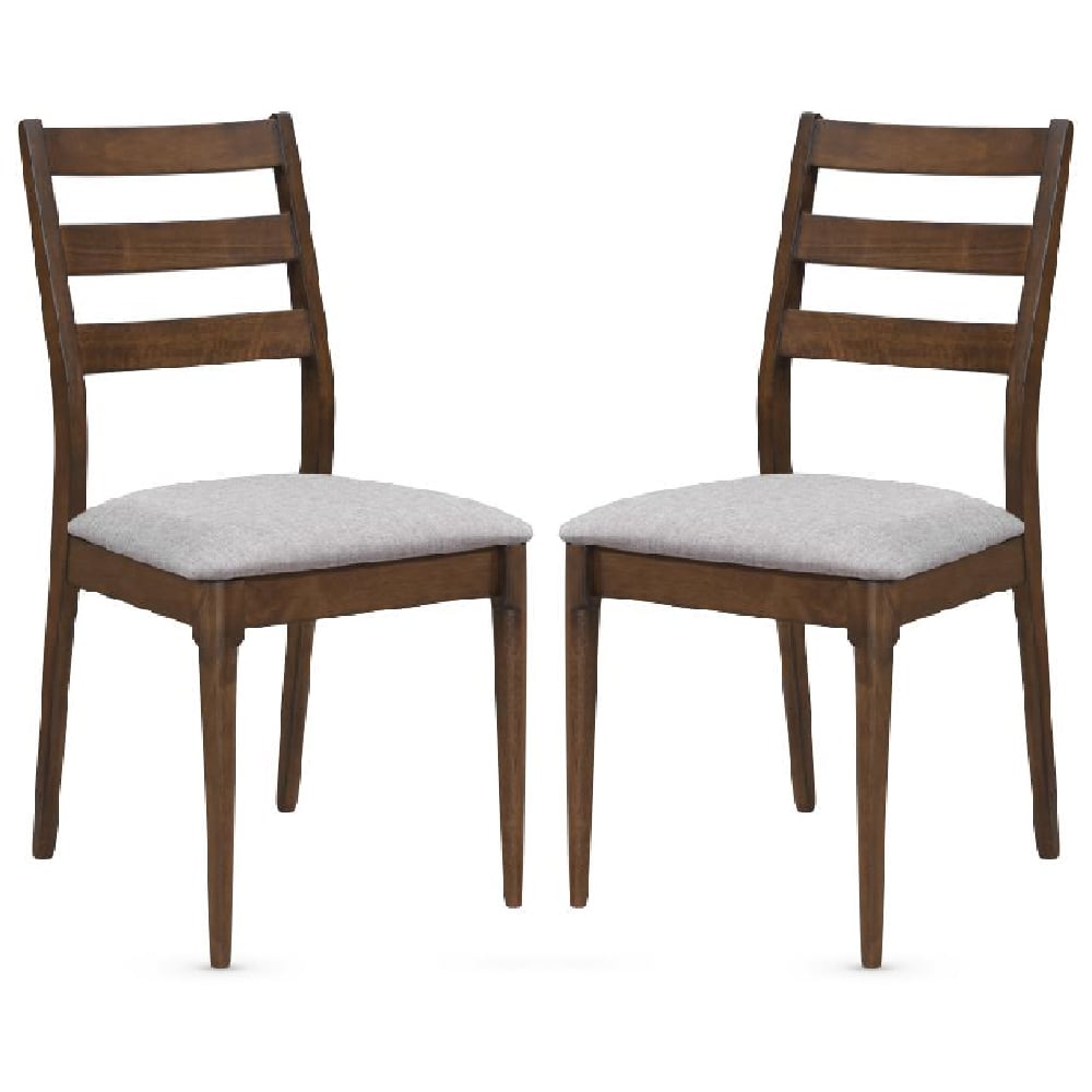 Orillia Walnut Wooden Dining Chairs With Fabric Seat In Pair