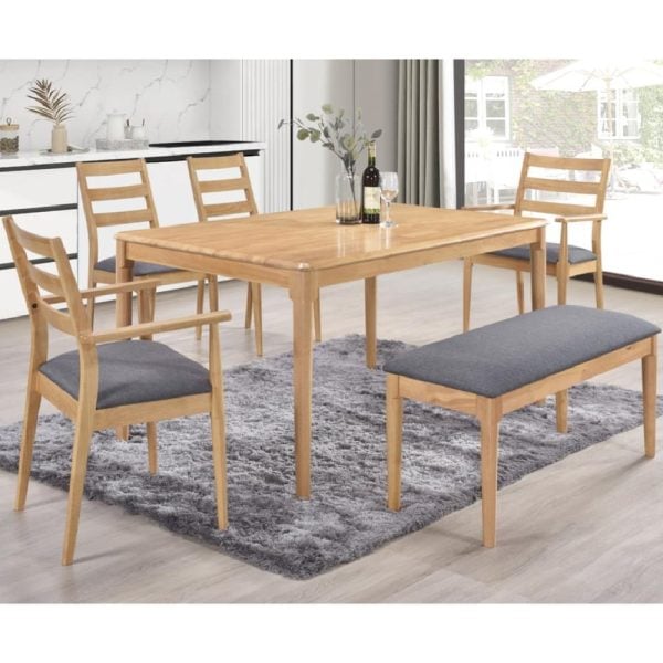 Orillia Wooden Dining Table With 4 Chairs And 1 Bench In Oak | Bed Sava