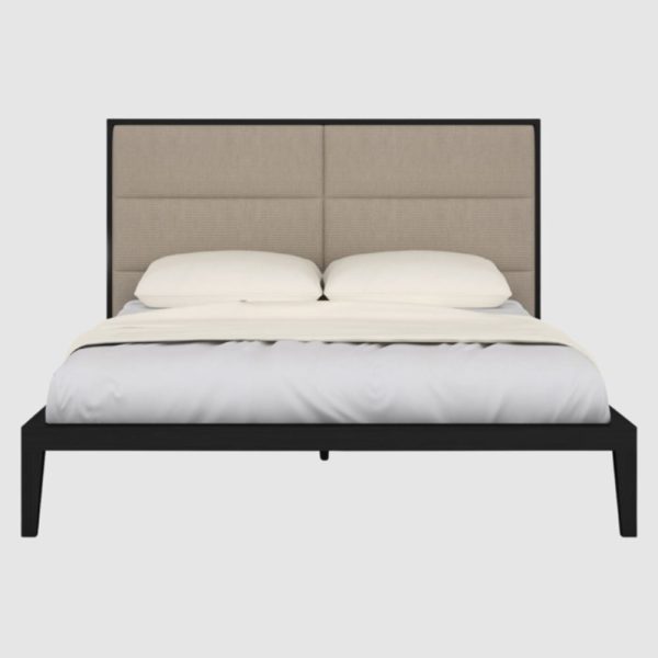 Orillia Wooden King Size Bed With Beige Fabric Headboard In Wenge | Bed Sava
