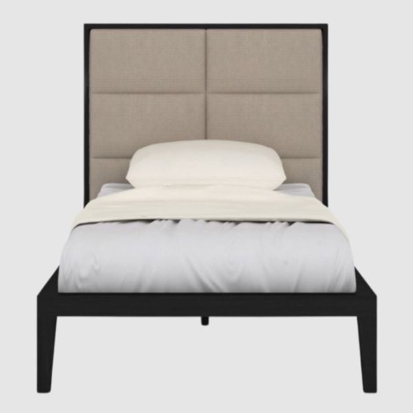 Orillia Wooden Single Bed With Beige Fabric Headboard In Wenge | Bed Sava