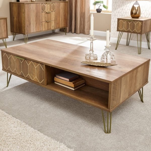 Ormskirk Wooden Coffee Table With 2 Drawers In Oak | Bed Sava