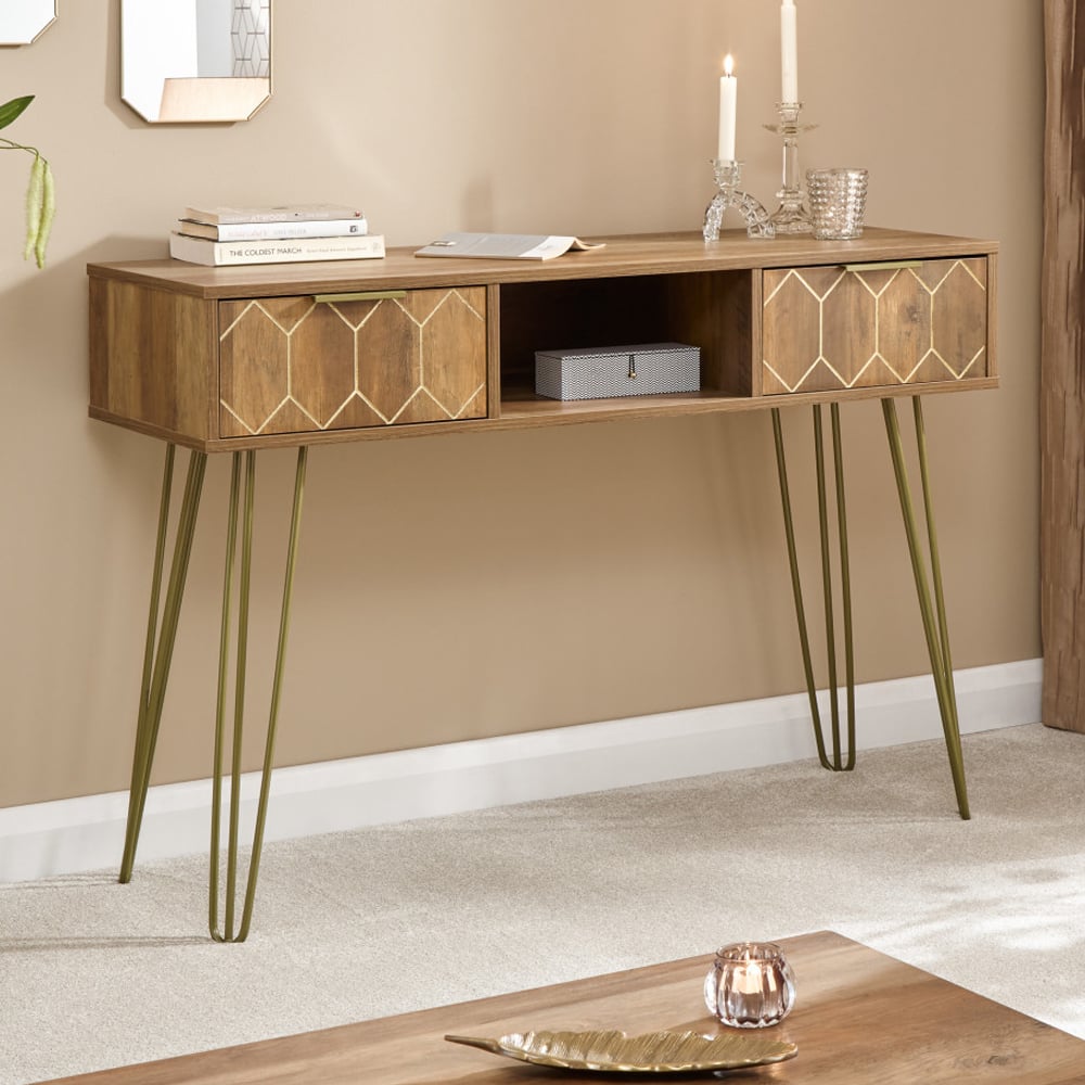 Ormskirk Wooden Console Table With 2 Drawers In Oak