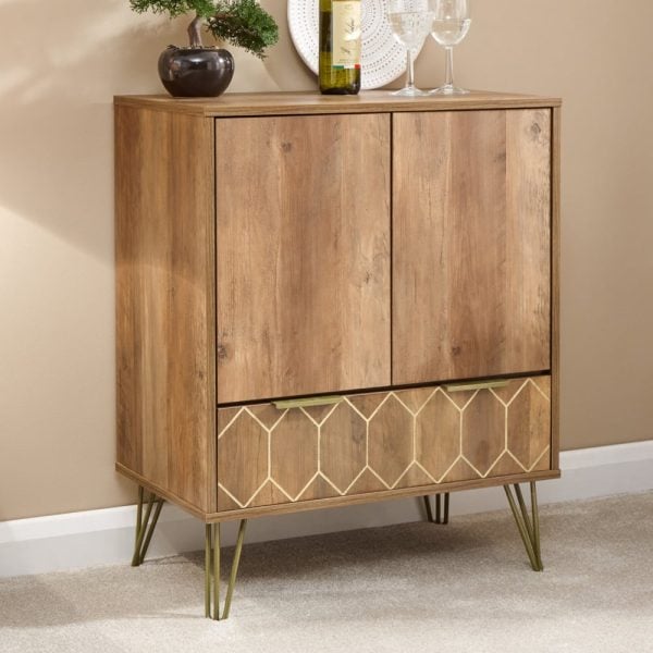 Ormskirk Wooden Drinks Wine Cabinet With 2 Doors In Natural | Bed Sava