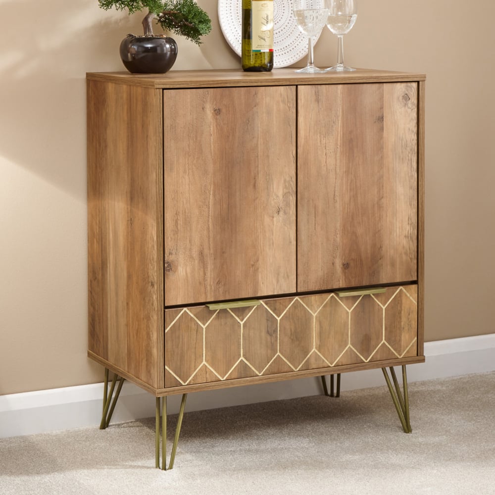Ormskirk Wooden Drinks Wine Cabinet With 2 Doors In Natural