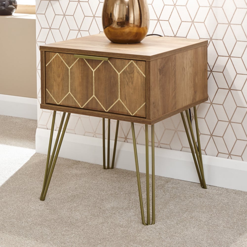 Ormskirk Wooden Lamp Table With 1 Drawer In Oak