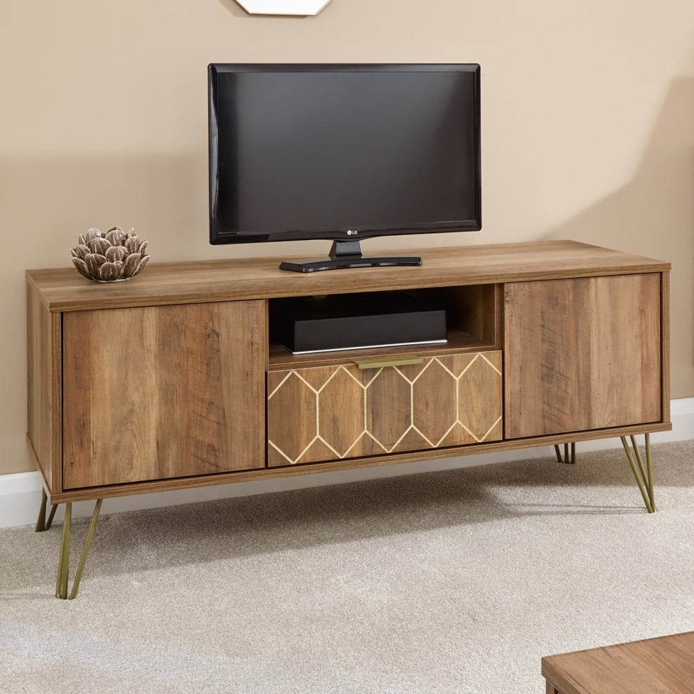 Ormskirk Wooden TV Stand With 2 Doors 1 Drawer In Oak