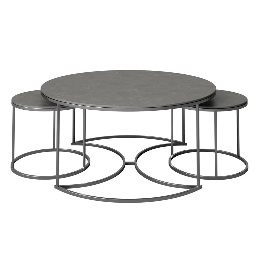 Oromo Ceramic Nesting Coffee Tables With Steel Frame In Matte Grey