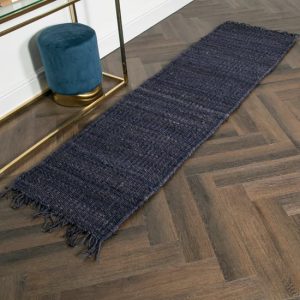 Oromo Chunky Jute Runner Rug In Navy | Bed Sava
