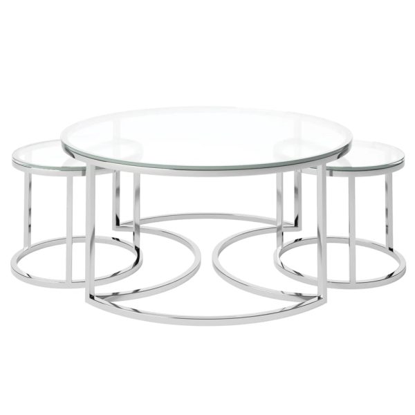 Oromo Clear Glass Nesting Coffee Tables With Stainless Steel Frame | Bed Sava