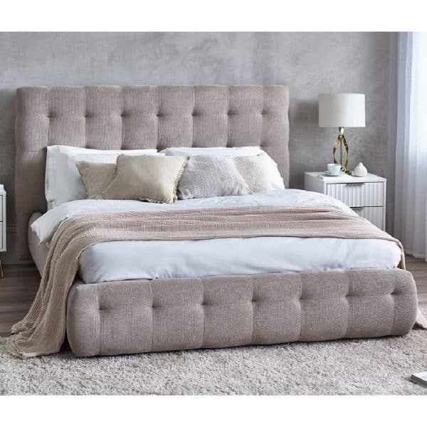 Orono Fabric Double Bed In Light Taupe | Bed Sava