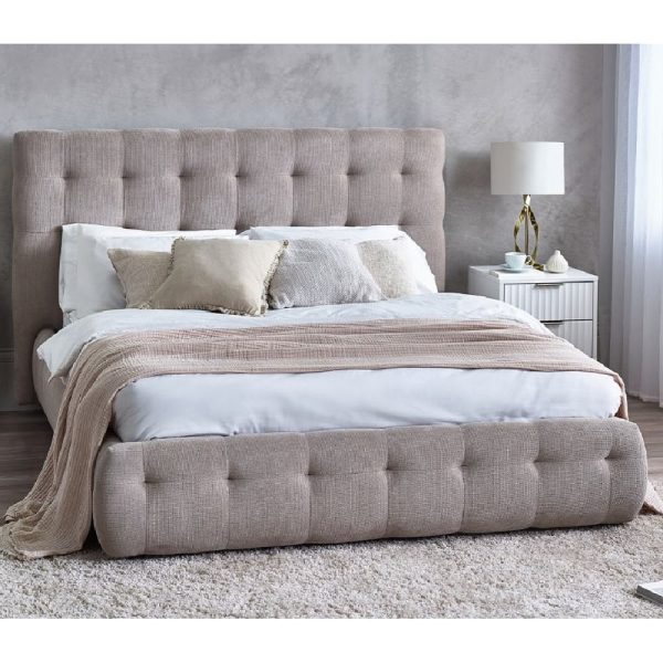Orono Fabric King Size Bed In Light Taupe | Bed Sava