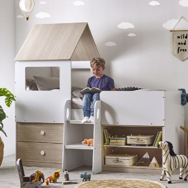 Ostend Wooden Mid Sleeper Children Bed In Pale And White | Bed Sava