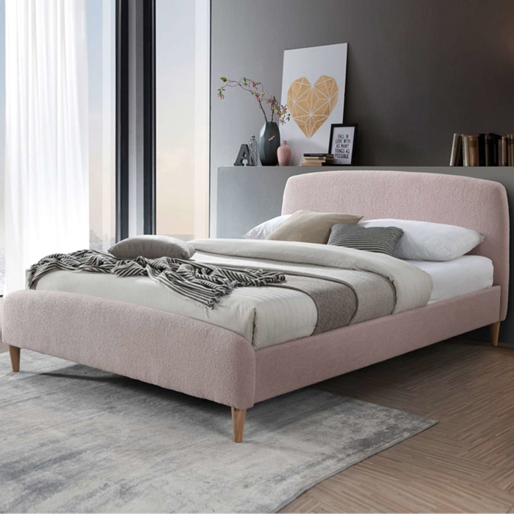 Otaola Fabric King Size Bed In Blush Pink