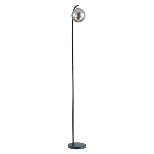 Otley Smoked Globe Floor Lamp In Matt Black | Bed Sava