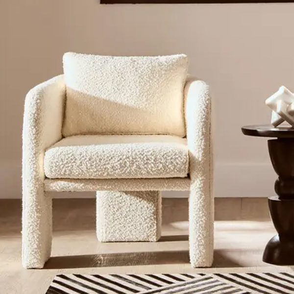 Ottumwa Fabric Accent Chair In Ivory | Bed Sava