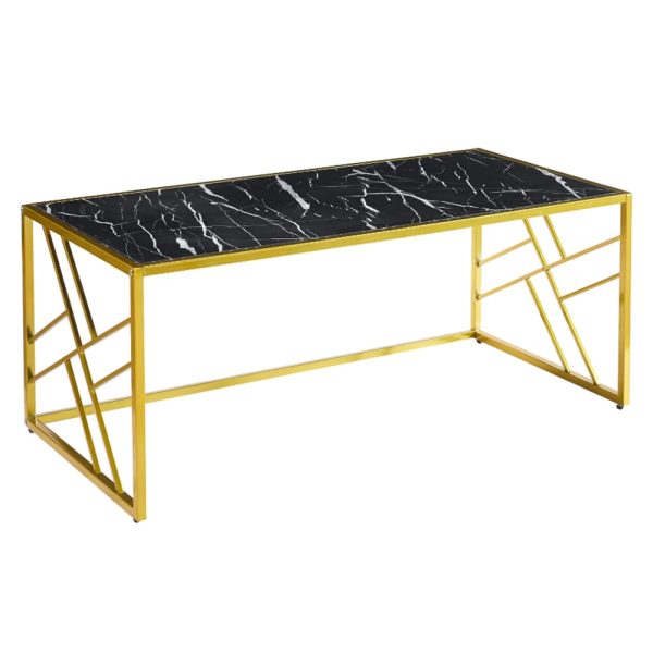 Ovid Gloss Black Marble Effect Coffee Table With Gold Frame | Bed Sava