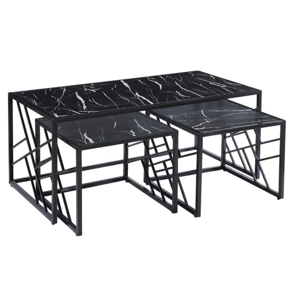 Ovid Gloss Black Marble Effect Nesting Coffee Tables With Black Frame | Bed Sava