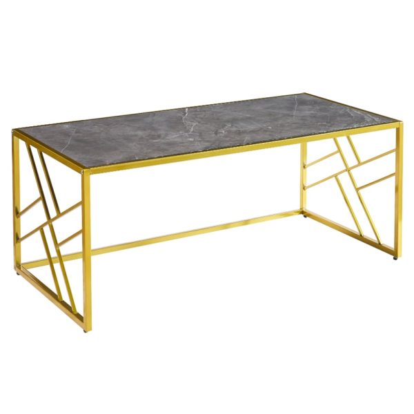 Ovid Gloss Grey Marble Effect Coffee Table With Gold Frame | Bed Sava