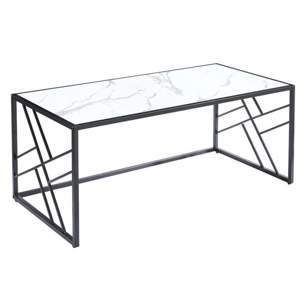 Ovid Gloss White Marble Effect Coffee Table With Black Frame | Bed Sava
