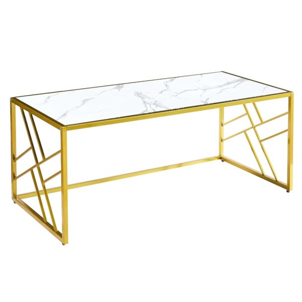 Ovid Gloss White Marble Effect Coffee Table With Gold Frame | Bed Sava