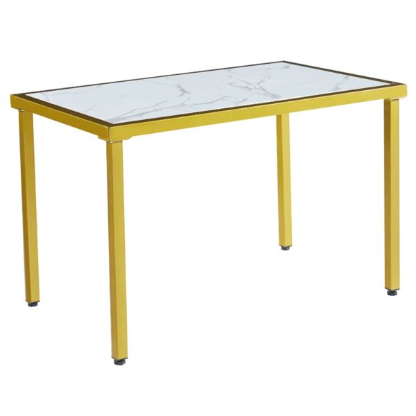 Ovid Gloss White Marble Effect Dining Table With Gold Frame | Bed Sava