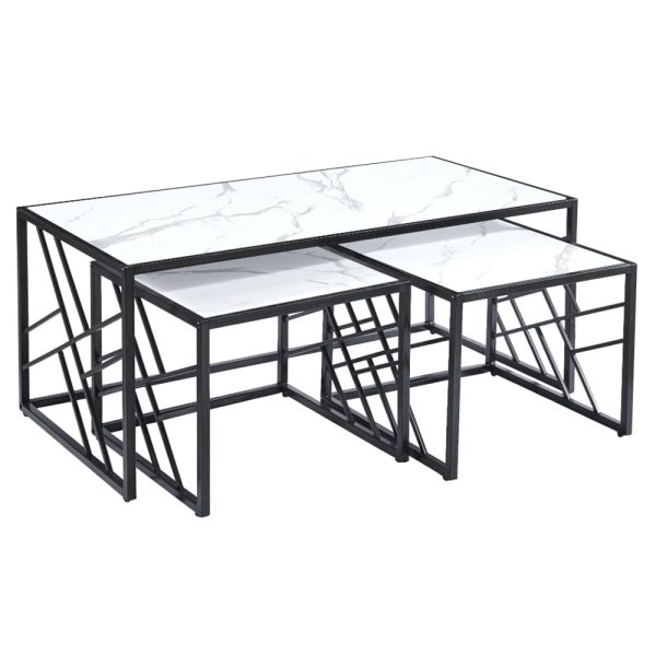 Ovid Gloss White Marble Effect Nesting Coffee Tables With Black Frame | Bed Sava