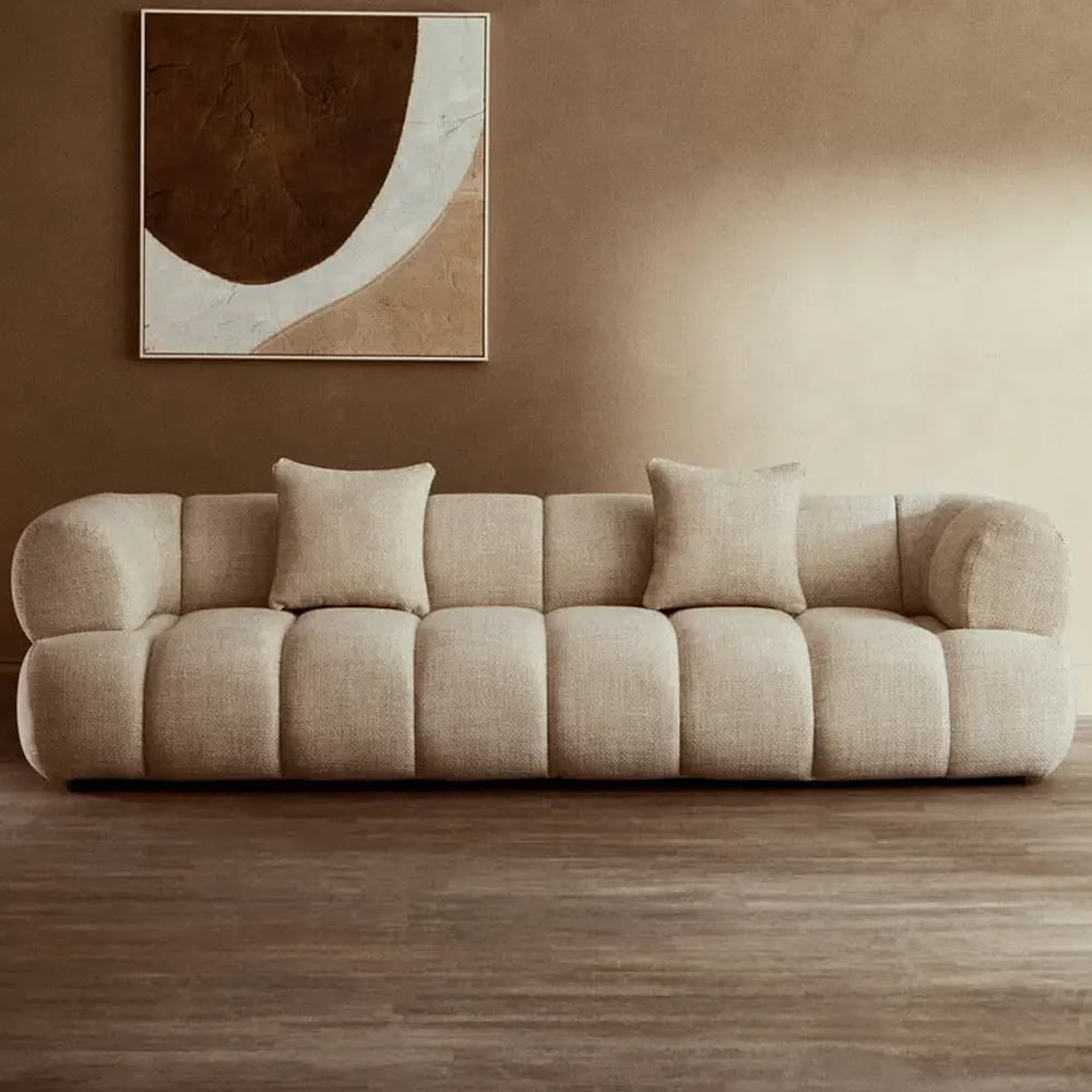 Oviedo Fabric 3 Seater Sofa In Cream