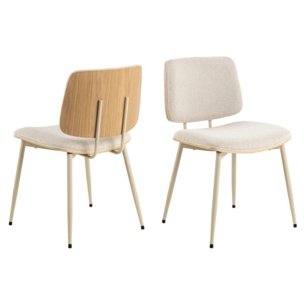 Owasso Beige Fabric Dining Chairs With Wooden Frame In Pair | Bed Sava