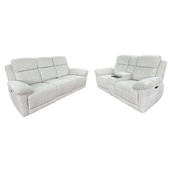 Owenton Fabric Electric Recliner 3+2 Seater Sofa Set In Beige | Bed Sava