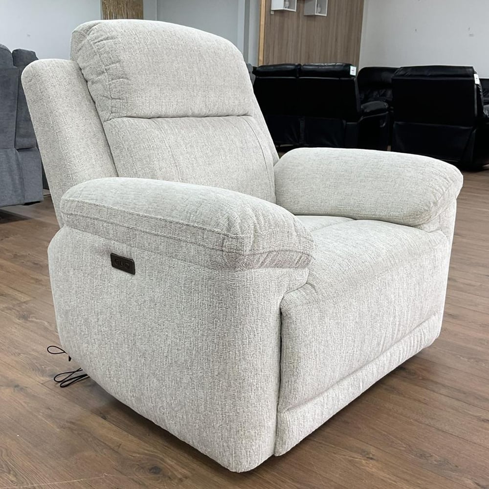 Owenton Fabric Electric Recliner 1 Seater Sofa In Beige