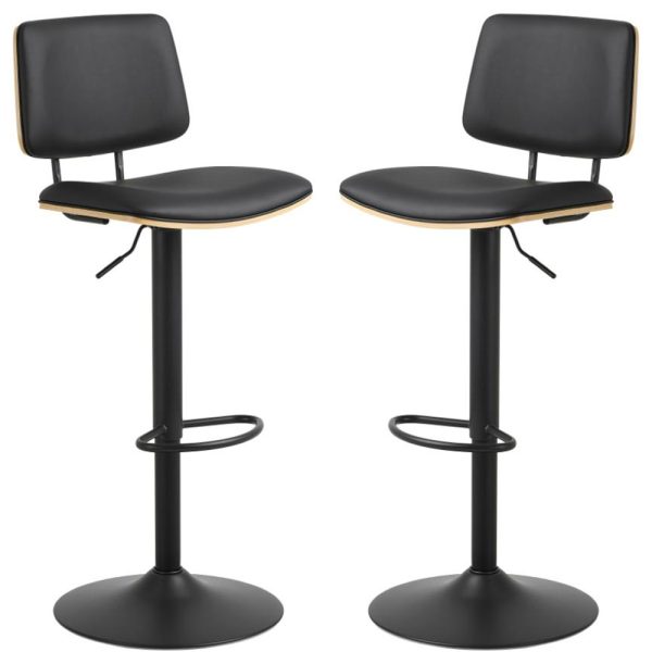 Oxford Black Oak PU Leather Bar Stools With Steel Base In Pair | Bed Sava