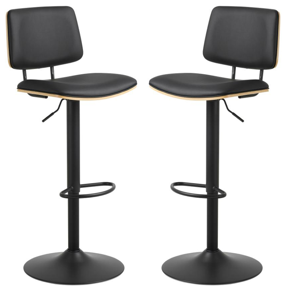 Oxford Black Oak PU Leather Bar Stools With Steel Base In Pair