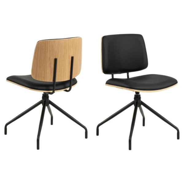 Oxford Black Oak PU Leather Dining Chairs In Pair | Bed Sava