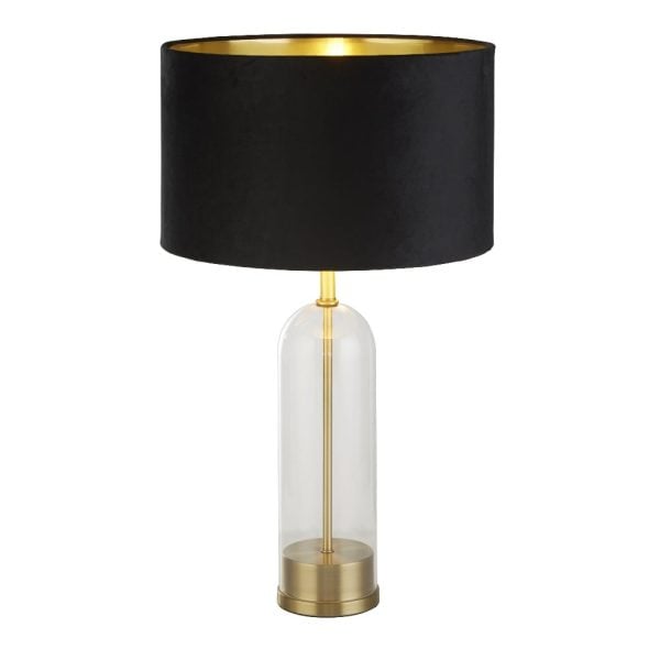 Oxford Black Velvet Shade Table Lamp With Glass Brass Base | Bed Sava