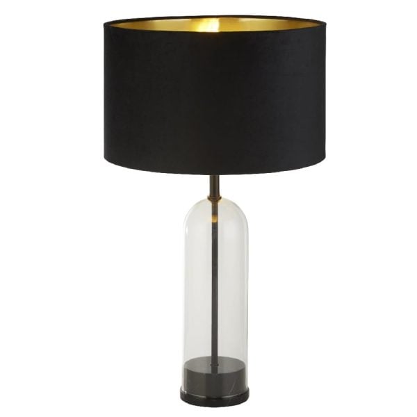 Oxford Black Velvet Shade Table Lamp With Glass And Marble Base | Bed Sava