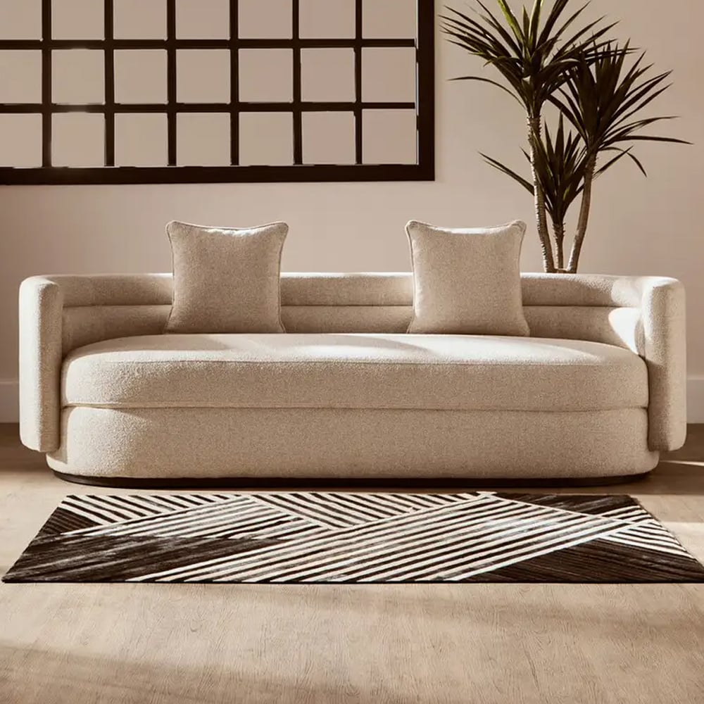 Oxford Fabric 3 Seater Sofa In Ivory