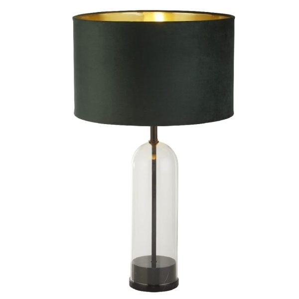 Oxford Green Velvet Shade Table Lamp With Glass And Marble Base | Bed Sava