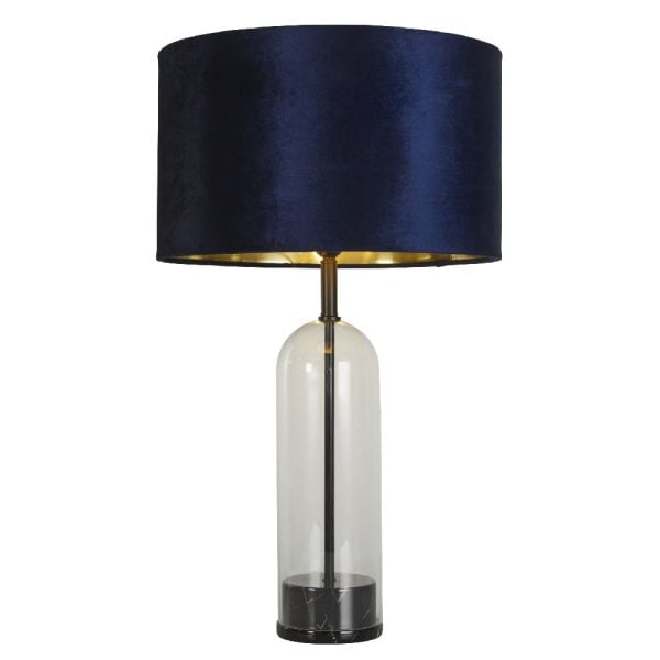 Oxford Navy Velvet Shade Table Lamp With Glass And Marble Base | Bed Sava