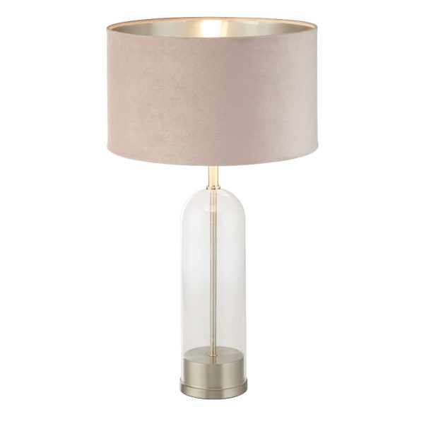 Oxford Pink Velvet Shade Table Lamp With Glass Brass Base | Bed Sava