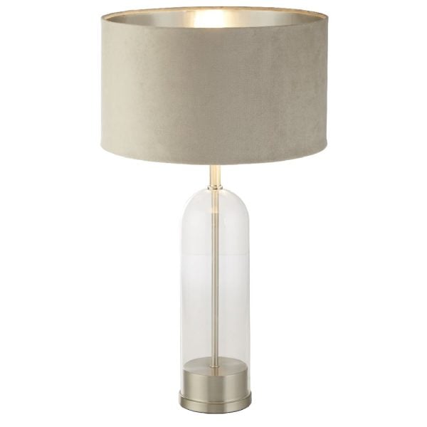 Oxford Taupe Velvet Shade Table Lamp With Glass Brass Base | Bed Sava