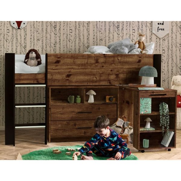 Oxford Wooden Mid Sleeper Children Bed In Rustic And Black | Bed Sava
