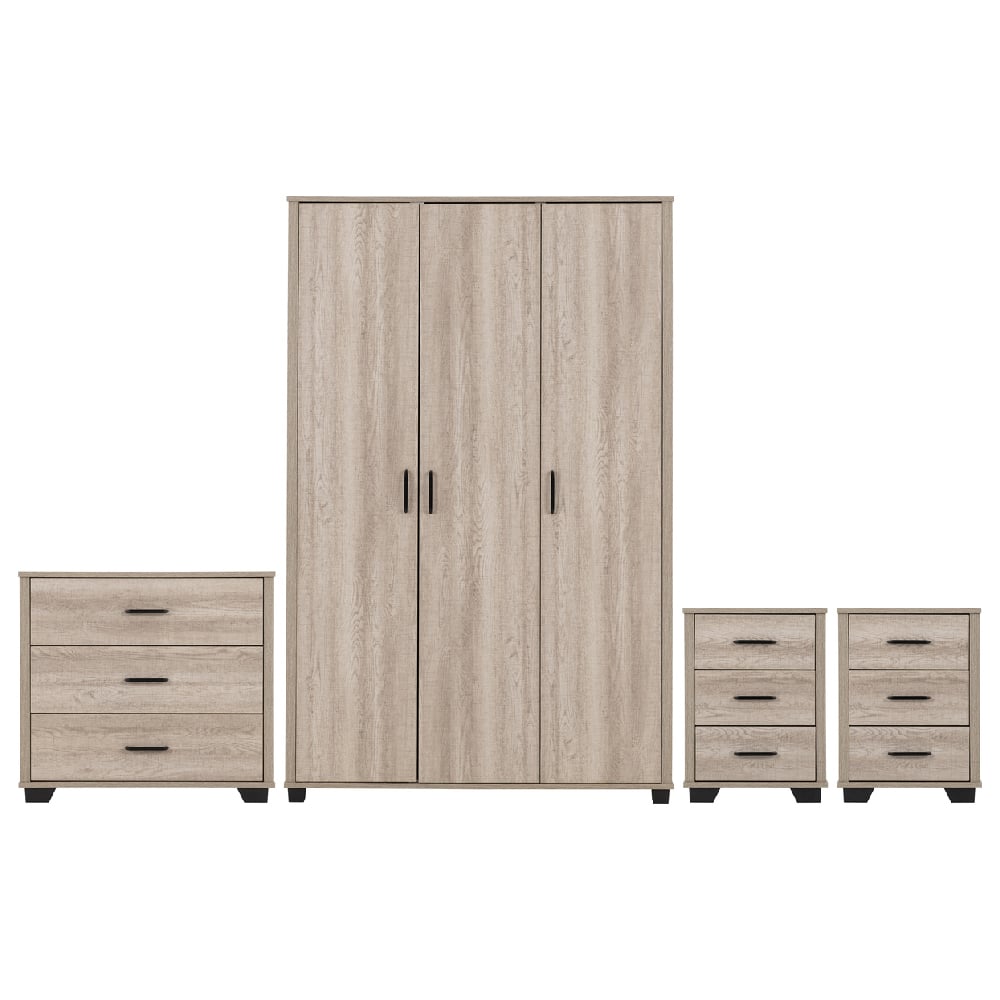 Oxnard Wooden Bedroom Furniture Set With 3 Doors In Light Oak
