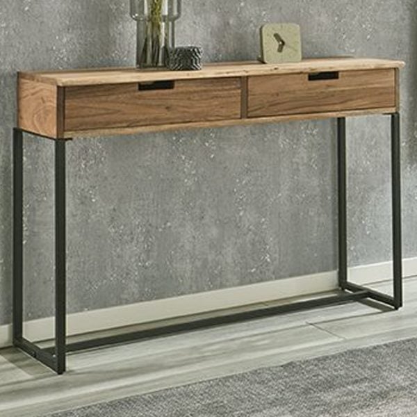 Ozark Small Wooden Console Table With 2 Drawers In Black Oak | Bed Sava
