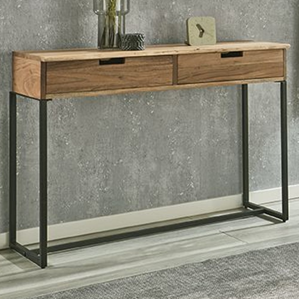 Ozark Small Wooden Console Table With 2 Drawers In Black Oak
