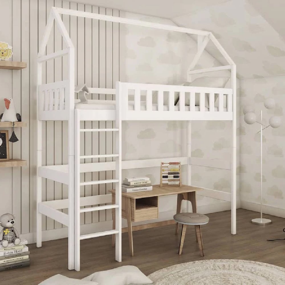 Ozark Wooden Bunk Bed Without Mattress And Ladders In White